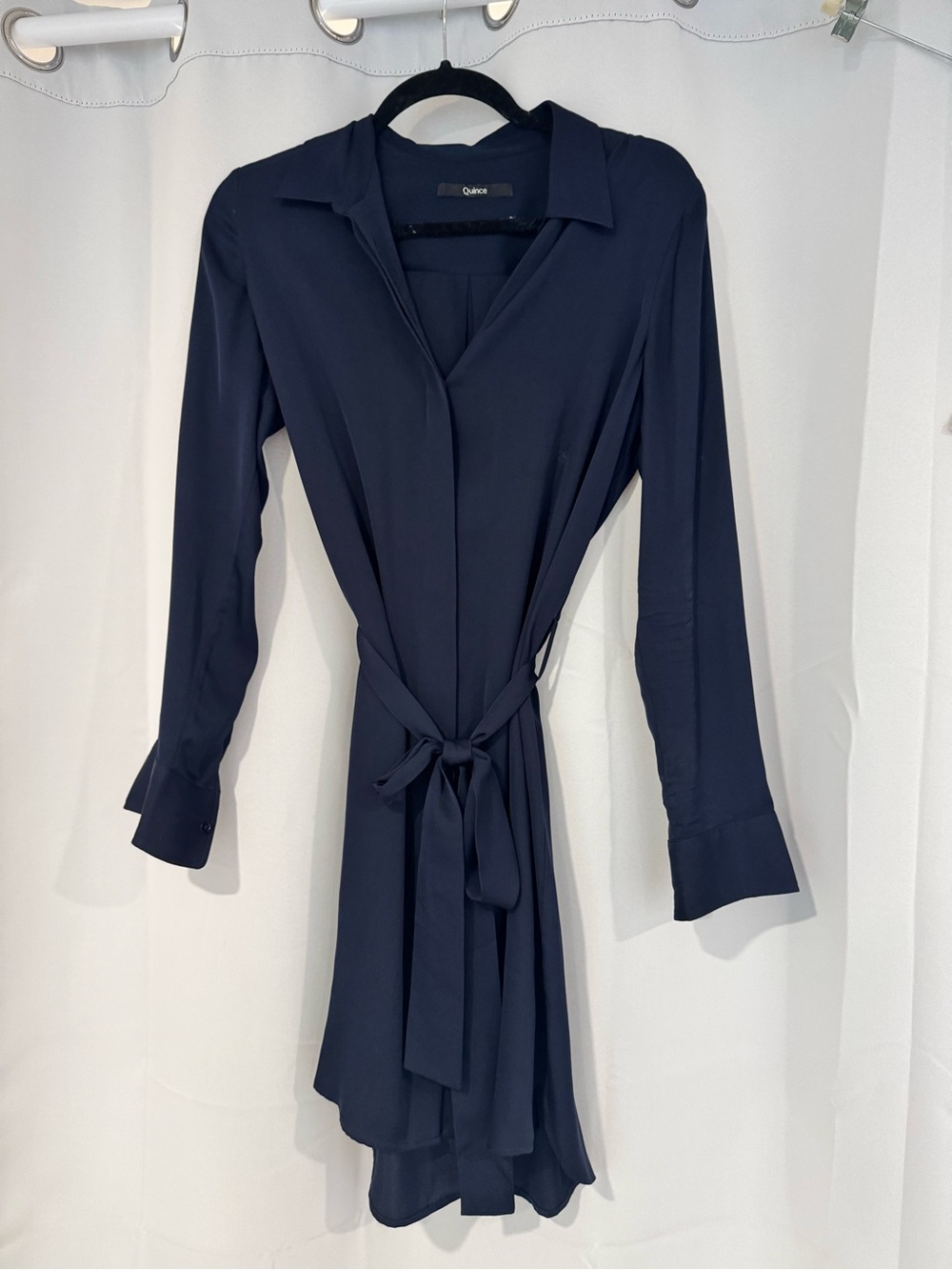 Quince Navy Washable Silk Shirt Dress!